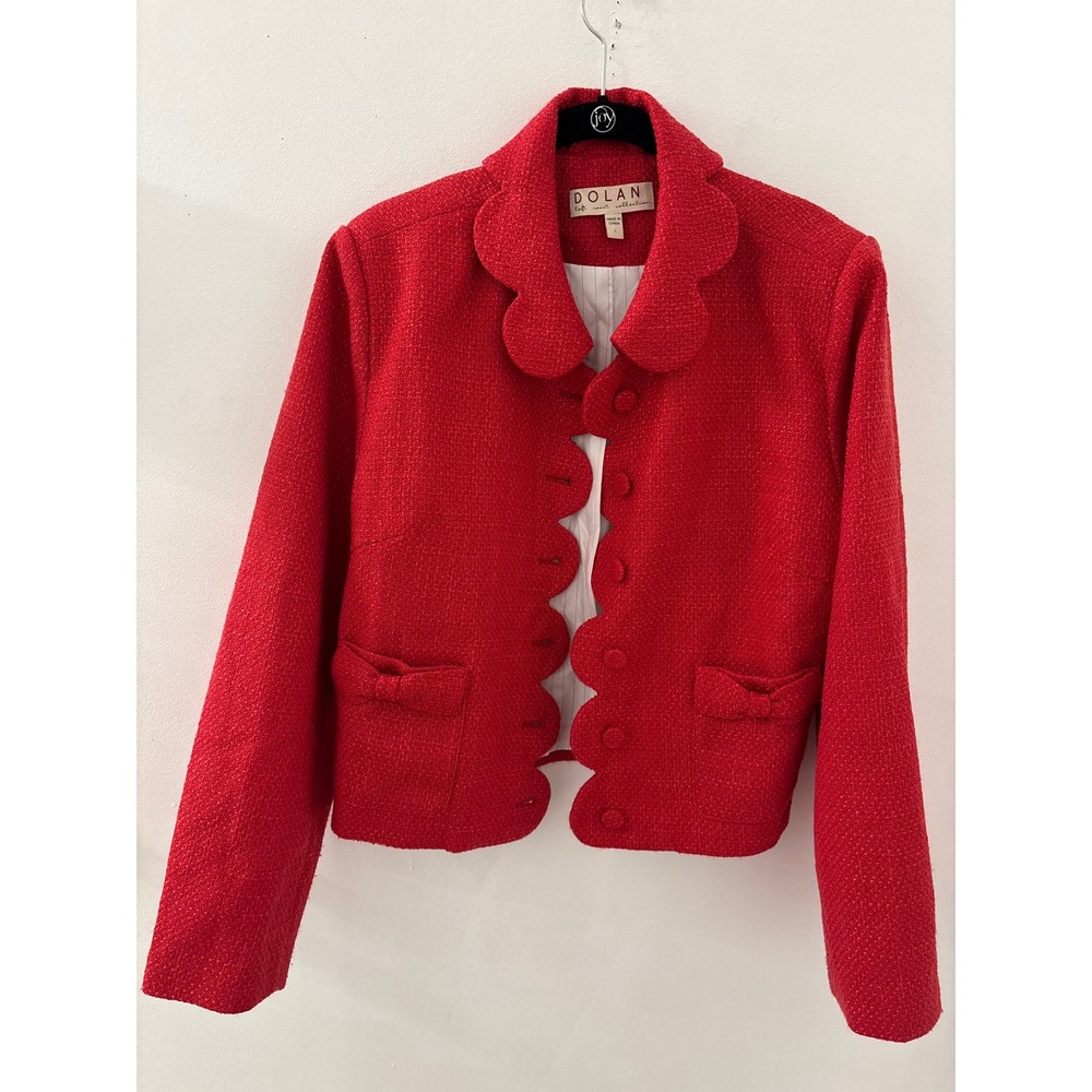 Anthropologie Dolan Parisian Red Scalloped Tweed Bow Blazer Jacket Large Preppy